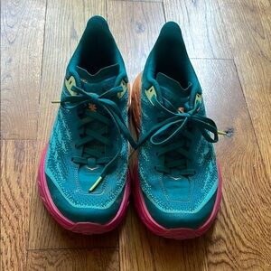 Hoka Teal and Pink Running Shoes